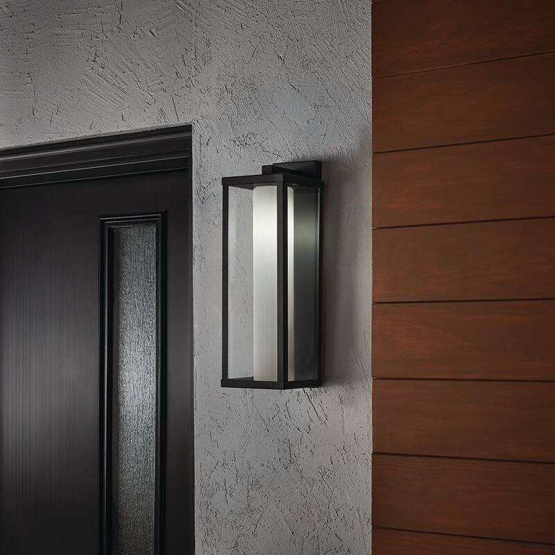 Colección de Decoradores de Hogar Aberdeen 18.75 pulg. 1 Luz Aplique de Pared Exterior Negro con Pantallas Exteriores Claras e Interiores de Cristal Esmerilado - 51462 BK