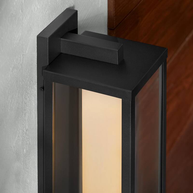 Colección de Decoradores de Hogar Aberdeen 18.75 pulg. 1 Luz Aplique de Pared Exterior Negro con Pantallas Exteriores Claras e Interiores de Cristal Esmerilado - 51462 BK
