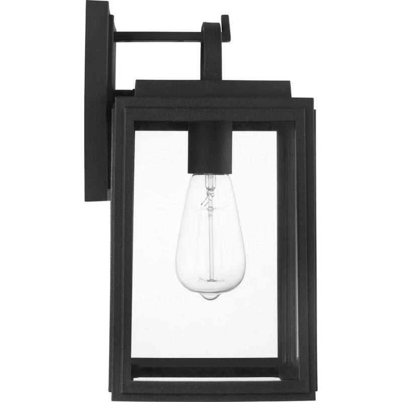 Iluminación de progreso, Colección Grandbury de Progress Lighting, Linterna de pared mediana para exteriores estilo granja de 1 luz en negro texturizado con vidrio transparente - P560175-031