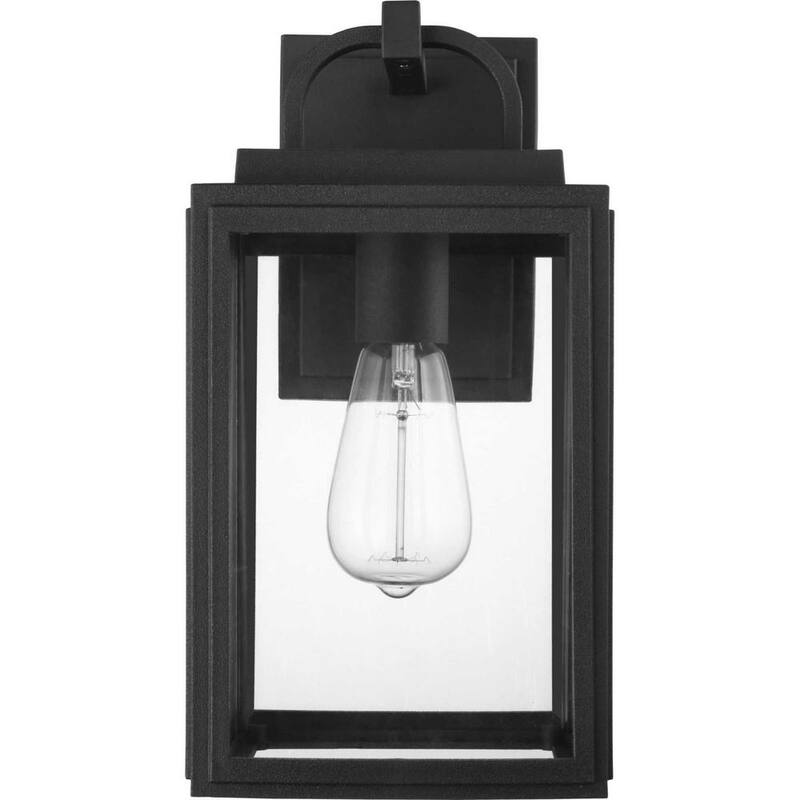 Iluminación de progreso, Colección Grandbury de Progress Lighting, Linterna de pared mediana para exteriores estilo granja de 1 luz en negro texturizado con vidrio transparente - P560175-031