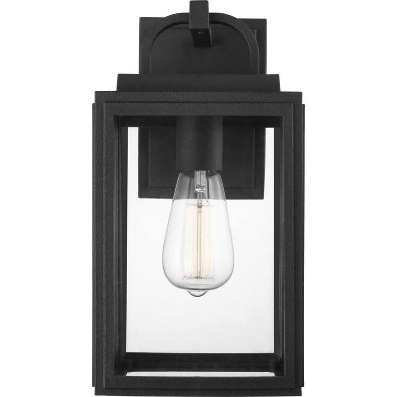 Iluminación de progreso, Colección Grandbury de Progress Lighting, Linterna de pared mediana para exteriores estilo granja de 1 luz en negro texturizado con vidrio transparente - P560175-031