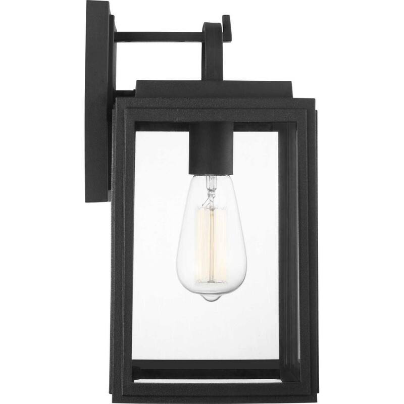Iluminación de progreso, Colección Grandbury de Progress Lighting, Linterna de pared mediana para exteriores estilo granja de 1 luz en negro texturizado con vidrio transparente - P560175-031
