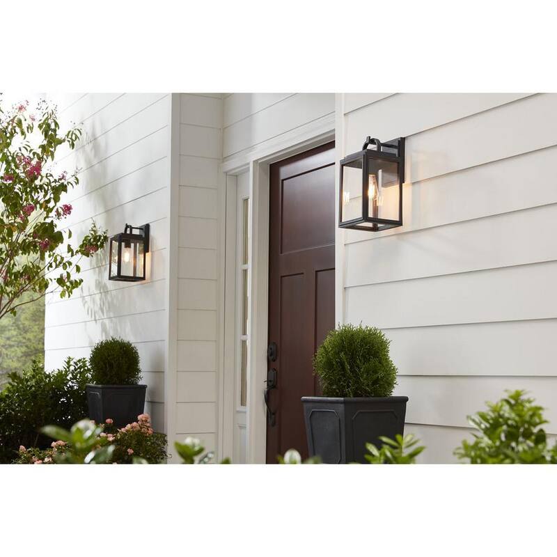 Iluminación de progreso, Colección Grandbury de Progress Lighting, Linterna de pared mediana para exteriores estilo granja de 1 luz en negro texturizado con vidrio transparente - P560175-031