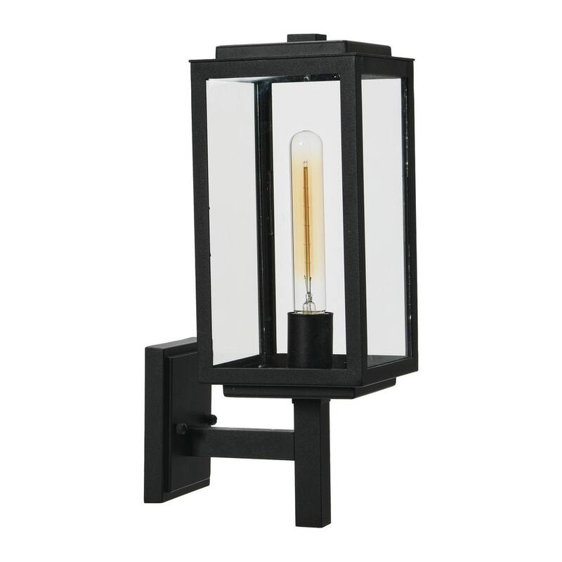 Robert Stevenson Iluminación Addison - Linterna de pared exterior de 1 luz en negro texturizado con pantalla de cristal transparente - EC1239