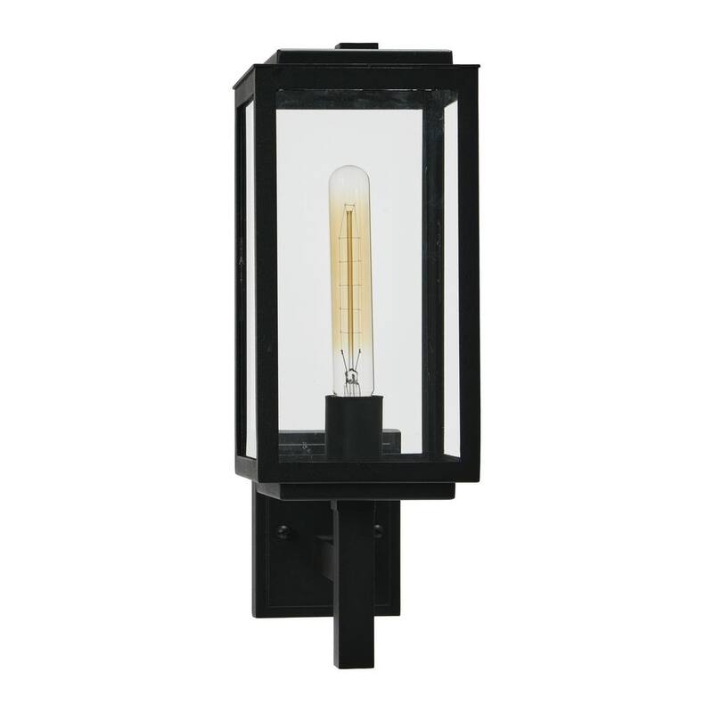 Robert Stevenson Iluminación Addison - Linterna de pared exterior de 1 luz en negro texturizado con pantalla de cristal transparente - EC1239