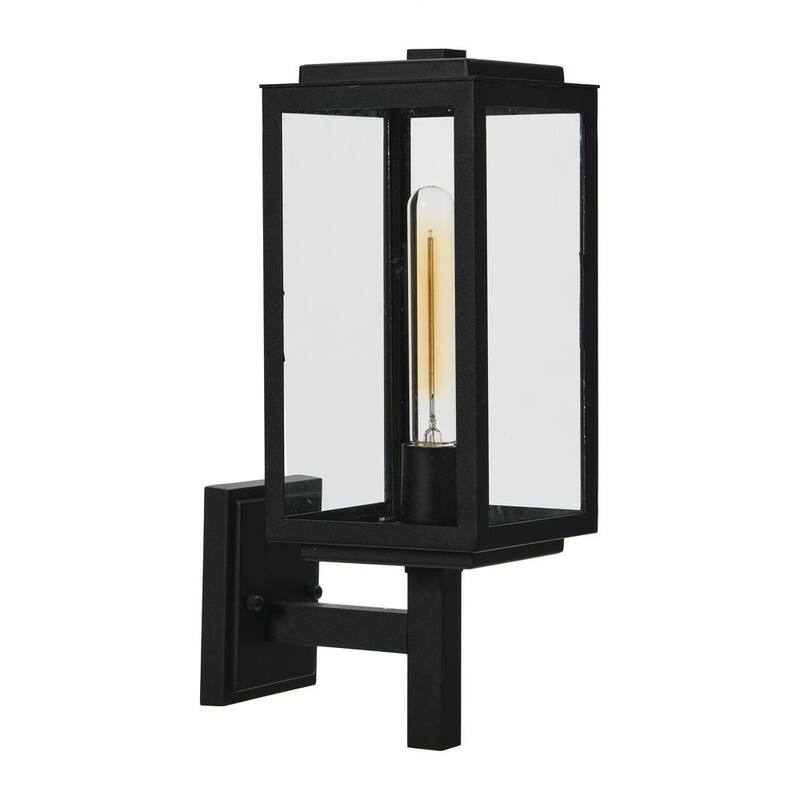 Robert Stevenson Iluminación Addison - Linterna de pared exterior de 1 luz en negro texturizado con pantalla de cristal transparente - EC1239