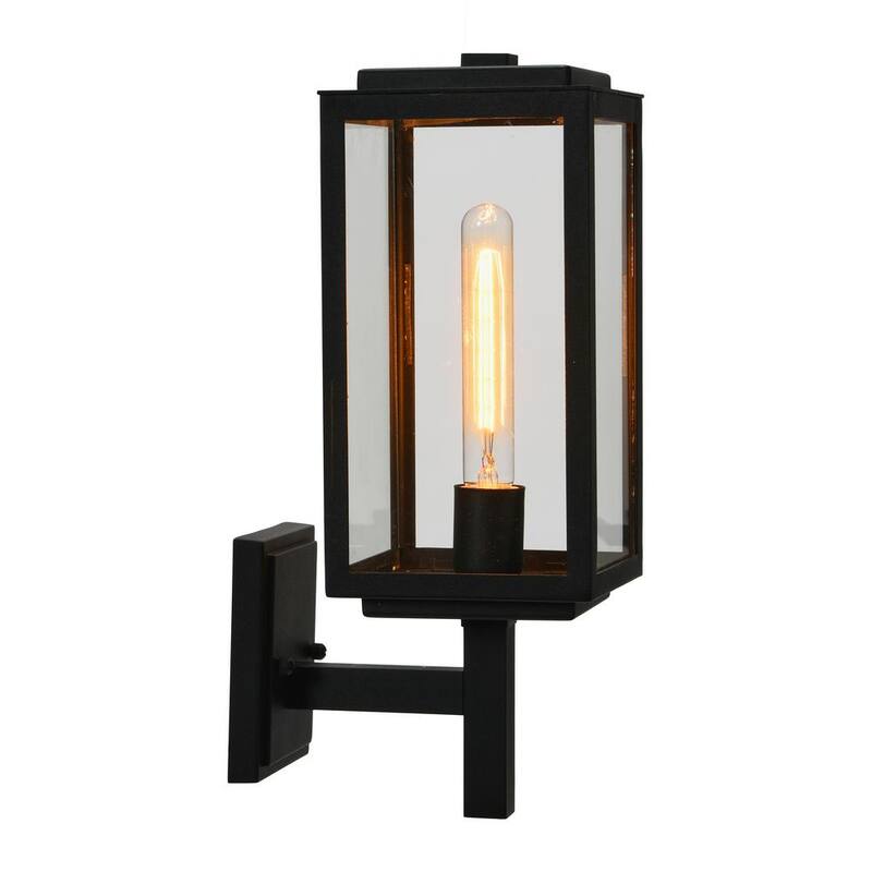 Robert Stevenson Iluminación Addison - Linterna de pared exterior de 1 luz en negro texturizado con pantalla de cristal transparente - EC1239