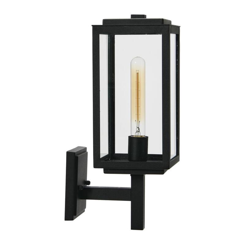 Robert Stevenson Iluminación Addison - Linterna de pared exterior de 1 luz en negro texturizado con pantalla de cristal transparente - EC1239