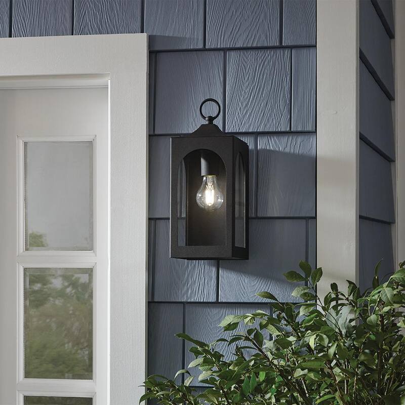 Luminaria de pared exterior negra de 1 luz con cristal transparente Hampton Bay Tremont de 10.3 pulgadas - W190427-1SS