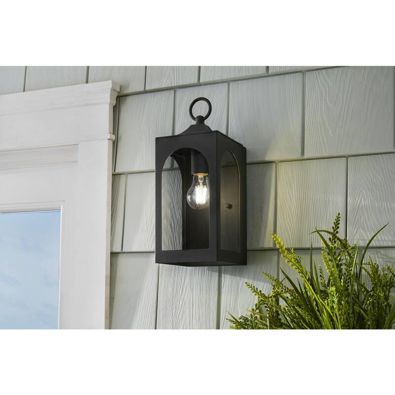 Luminaria de pared exterior negra de 1 luz con cristal transparente Hampton Bay Tremont de 10.3 pulgadas - W190427-1SS