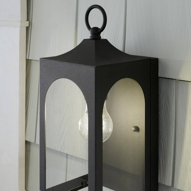 Luminaria de pared exterior negra de 1 luz con cristal transparente Hampton Bay Tremont de 10.3 pulgadas - W190427-1SS