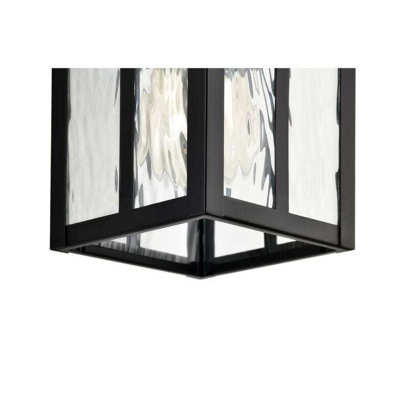 Edvivi 12 pulg. Aplique de pared exterior con sensor de movimiento de 1 luz en negro mate con luz de atardecer a amanecer y vidrio ondulado de agua - EW671S-BK