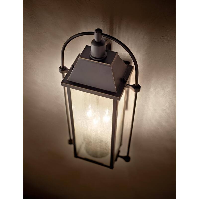 Lámpara de pared para exteriores KICHLER Harbor Row de 3 luces en bronce antiguo con cableado duro y sin bombillas incluidas (paquete de 1) - 49715OZ