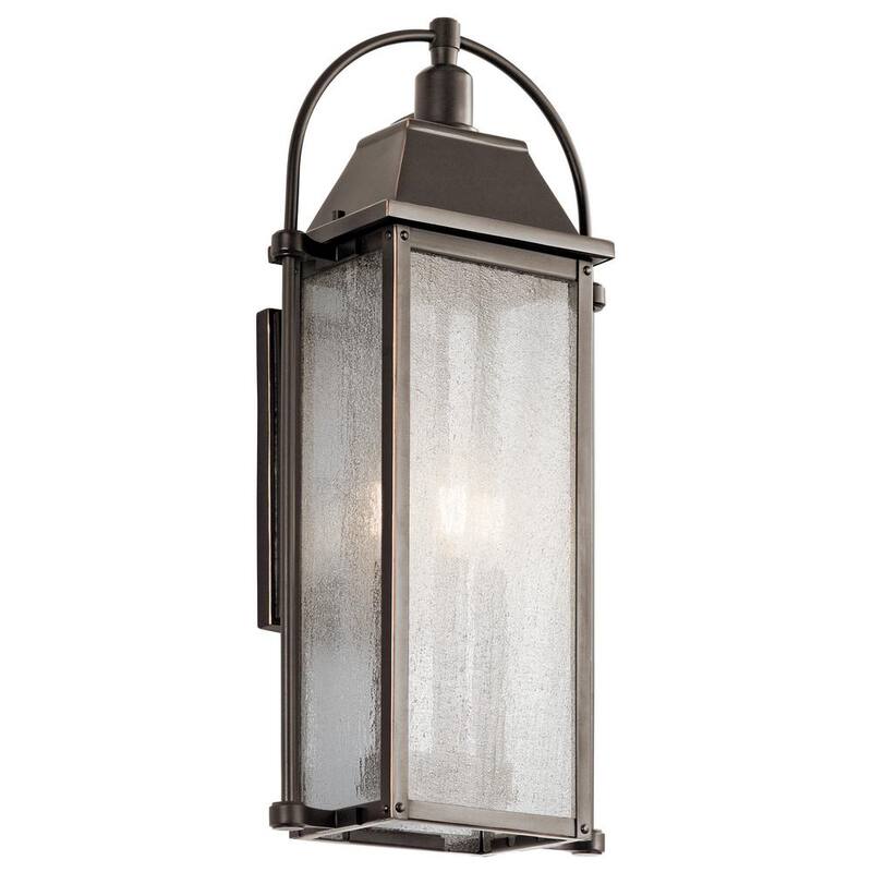 Lámpara de pared para exteriores KICHLER Harbor Row de 3 luces en bronce antiguo con cableado duro y sin bombillas incluidas (paquete de 1) - 49715OZ