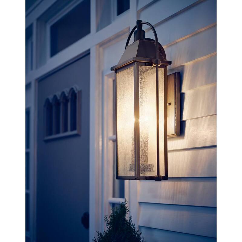 Lámpara de pared para exteriores KICHLER Harbor Row de 3 luces en bronce antiguo con cableado duro y sin bombillas incluidas (paquete de 1) - 49715OZ