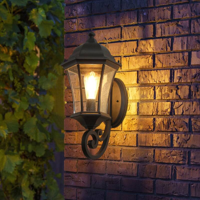 Luz de pared Sunpez de 1 luz, luces de porche, accesorios de luz exterior, luces de montaje en pared, pantalla de vidrio, color negro E26, bombilla no incluida - YM-HW0436