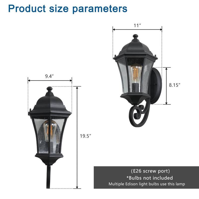Luz de pared Sunpez de 1 luz, luces de porche, accesorios de luz exterior, luces de montaje en pared, pantalla de vidrio, color negro E26, bombilla no incluida - YM-HW0436