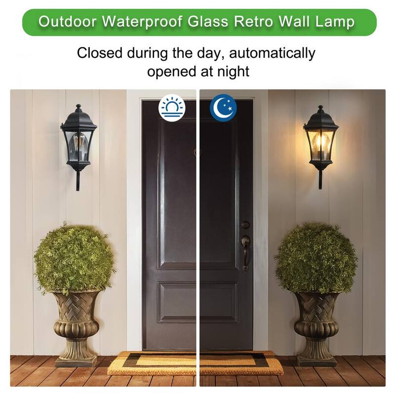 Luz de pared Sunpez de 1 luz, luces de porche, accesorios de luz exterior, luces de montaje en pared, pantalla de vidrio, color negro E26, bombilla no incluida - YM-HW0436