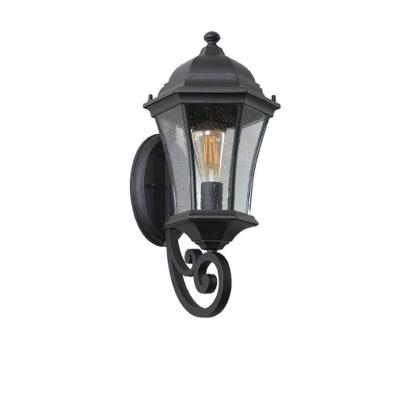 Luz de pared Sunpez de 1 luz, luces de porche, accesorios de luz exterior, luces de montaje en pared, pantalla de vidrio, color negro E26, bombilla no incluida - YM-HW0436