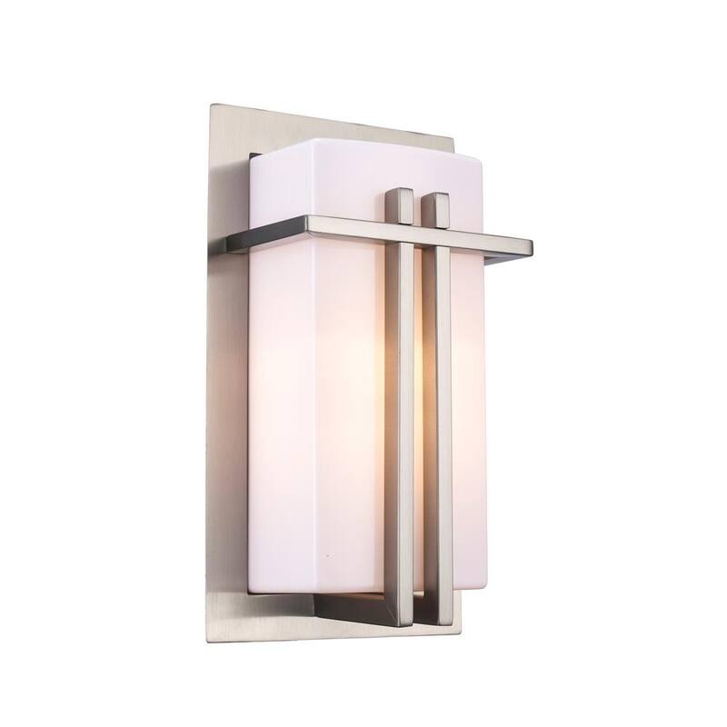 Lámpara de pared exterior moderna de acero Doheny de Bel Air Lighting con 1 luz y pantalla de acrílico opalino - 40280 ST.