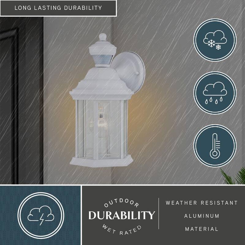 VAXCEL Auburn Aluminio 6.25 pulgadas W 1 Luz Sensor de Movimiento Blanco Fotocelda Linterna de Pared Exterior de Amanecer a Anochecer Cristal Transparente - T0730