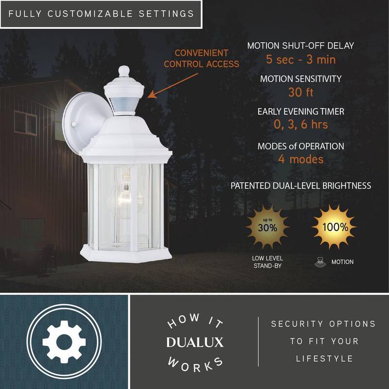 VAXCEL Auburn Aluminio 6.25 pulgadas W 1 Luz Sensor de Movimiento Blanco Fotocelda Linterna de Pared Exterior de Amanecer a Anochecer Cristal Transparente - T0730