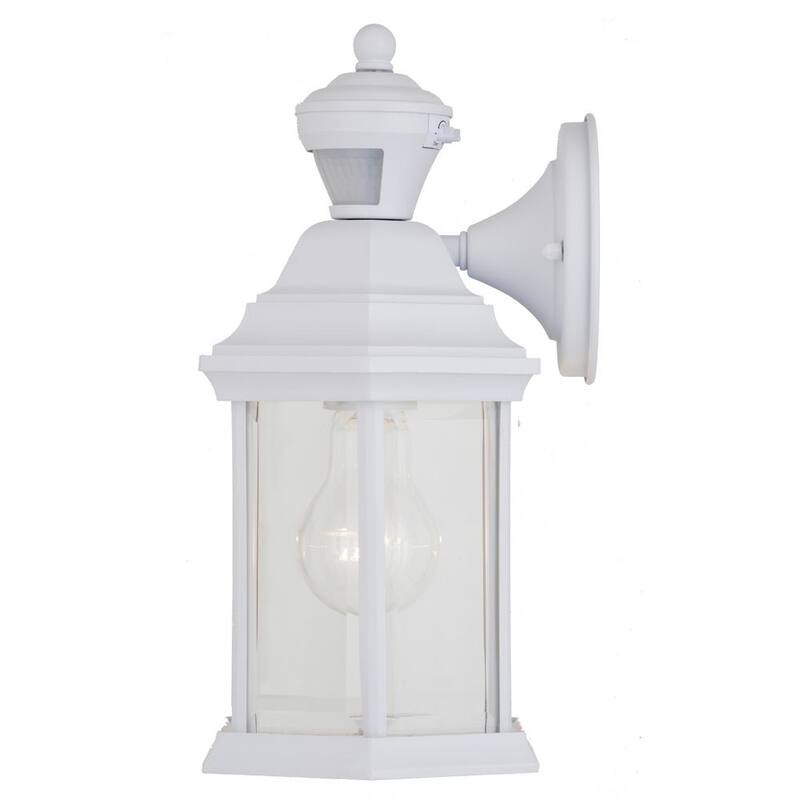 VAXCEL Auburn Aluminio 6.25 pulgadas W 1 Luz Sensor de Movimiento Blanco Fotocelda Linterna de Pared Exterior de Amanecer a Anochecer Cristal Transparente - T0730