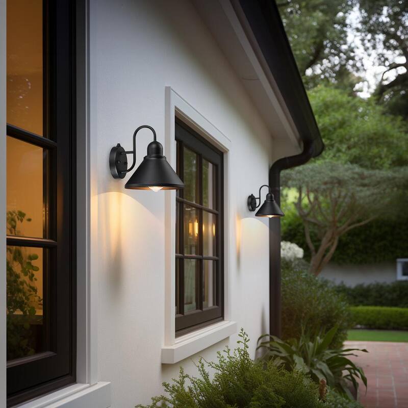 Lámpara de pared exterior negra TRUE FINE 8 en 1 con sensor de luz al anochecer y al amanecer, juego de 2 luces de granero - 130022-2PK