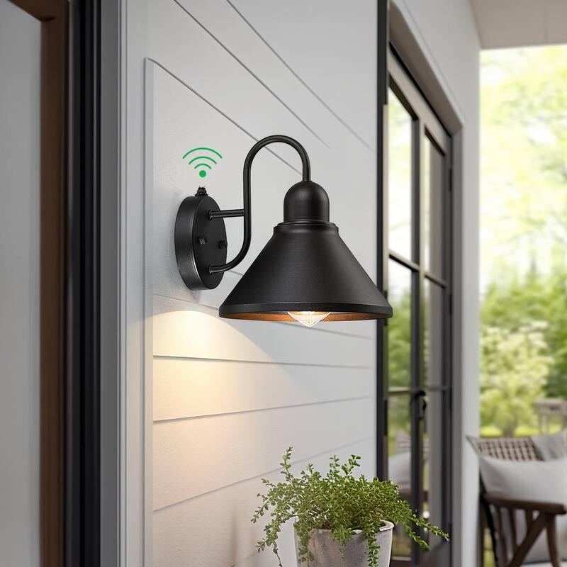 Lámpara de pared exterior negra TRUE FINE 8 en 1 con sensor de luz al anochecer y al amanecer, juego de 2 luces de granero - 130022-2PK