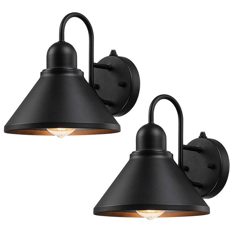 Lámpara de pared exterior negra TRUE FINE 8 en 1 con sensor de luz al anochecer y al amanecer, juego de 2 luces de granero - 130022-2PK