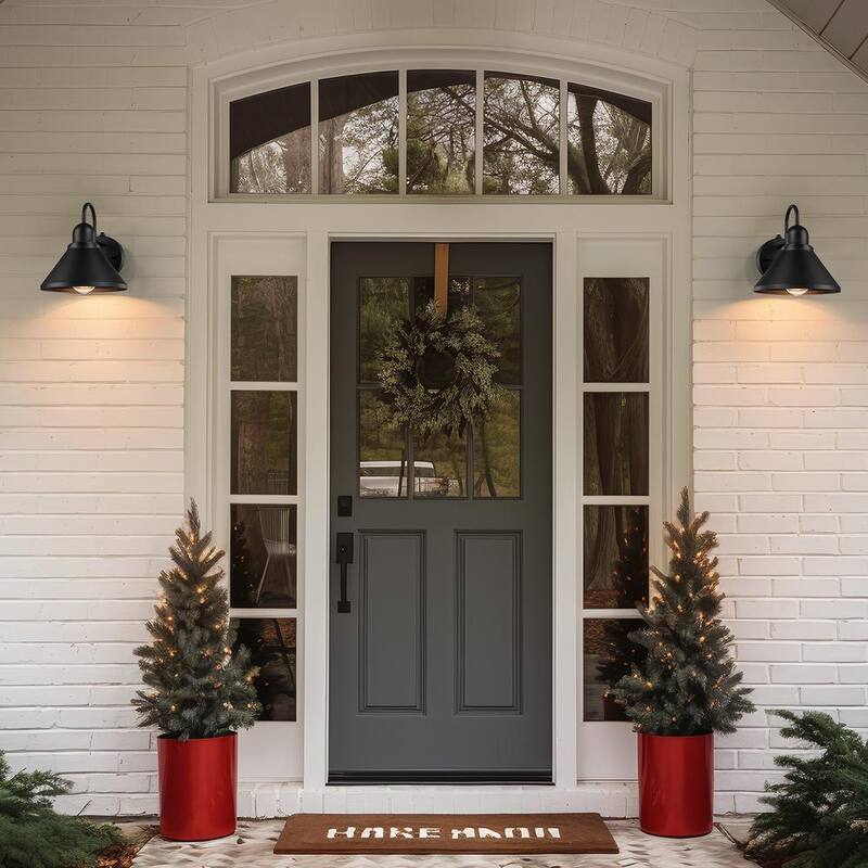 Lámpara de pared exterior negra TRUE FINE 8 en 1 con sensor de luz al anochecer y al amanecer, juego de 2 luces de granero - 130022-2PK