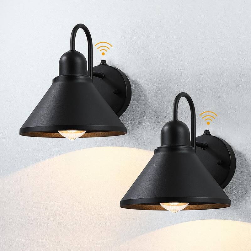 Lámpara de pared exterior negra TRUE FINE 8 en 1 con sensor de luz al anochecer y al amanecer, juego de 2 luces de granero - 130022-2PK