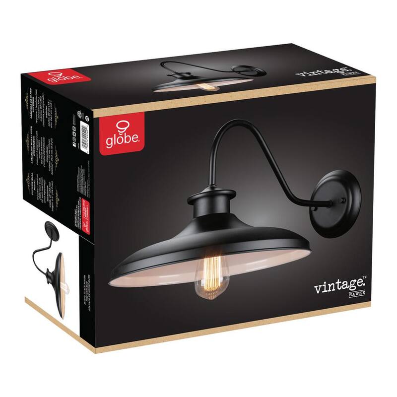 Globe Electric Hawke Aplique de Pared de 1 Luz para Interior/Exterior en Negro Mate Estilo Granero - 44540