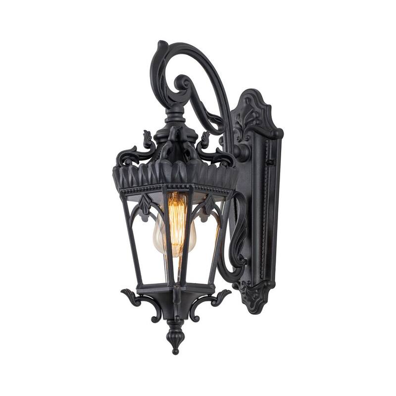 Luminaria de pared para exteriores Cattleya de 1 luz en aluminio fundido color negro mate con vidrio templado transparente - CA2132-W