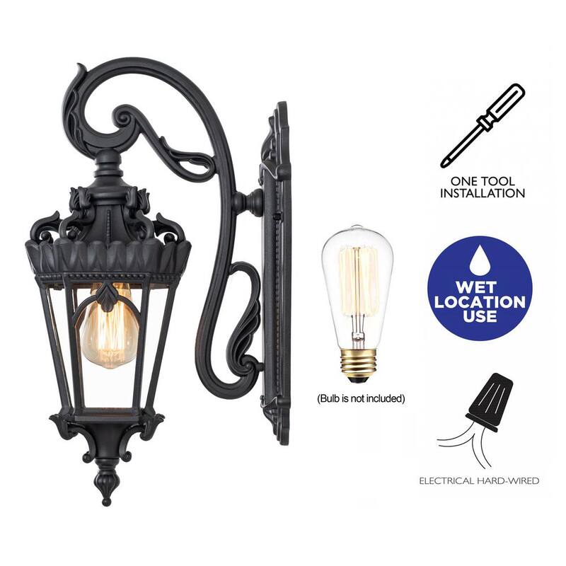 Luminaria de pared para exteriores Cattleya de 1 luz en aluminio fundido color negro mate con vidrio templado transparente - CA2132-W