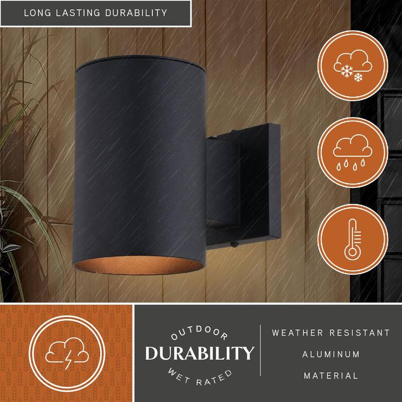 VAXCEL Chiasso Cilindro de Aluminio 1 Luz Exterior Negro con sensor de anochecer al amanecer - Linterna de Pared Dark Sky Compliant - T0739