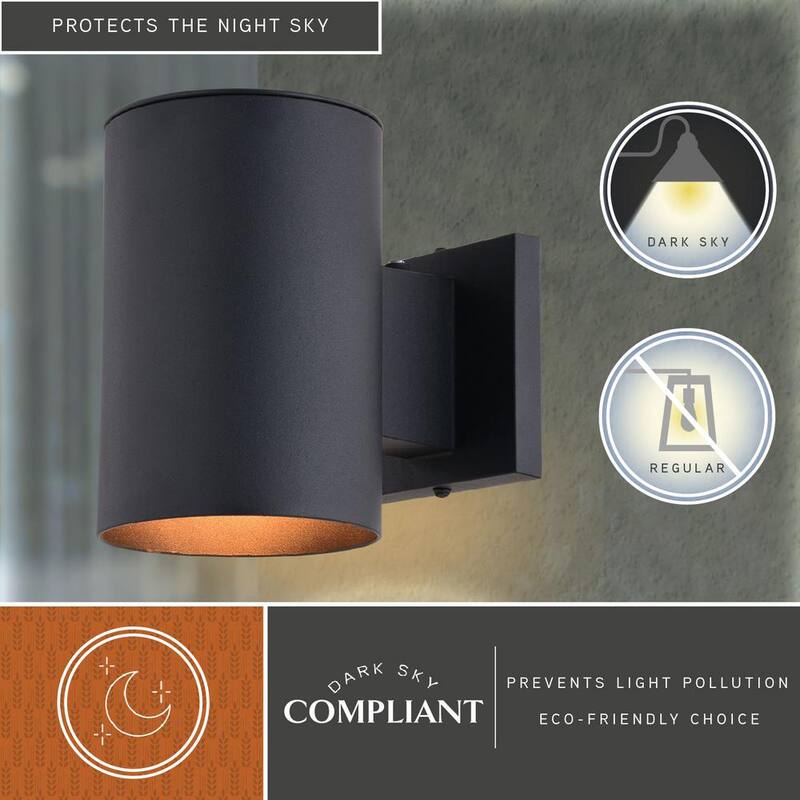 VAXCEL Chiasso Cilindro de Aluminio 1 Luz Exterior Negro con sensor de anochecer al amanecer - Linterna de Pared Dark Sky Compliant - T0739