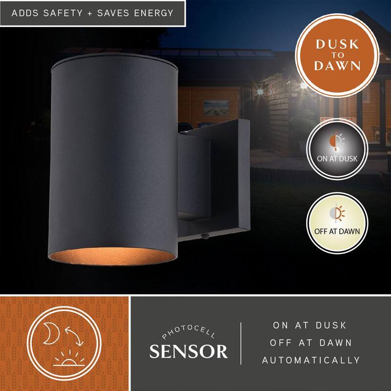 VAXCEL Chiasso Cilindro de Aluminio 1 Luz Exterior Negro con sensor de anochecer al amanecer - Linterna de Pared Dark Sky Compliant - T0739