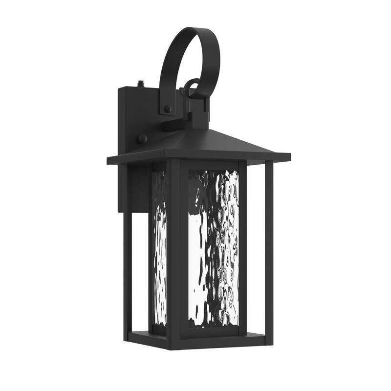 Linterna de pared Maxax Montpelier 14.35 pulg. grano de arena negro con LED integrado desde el anochecer hasta el amanecer, con vidrio para exterior y cableado duro - 7024-1BK