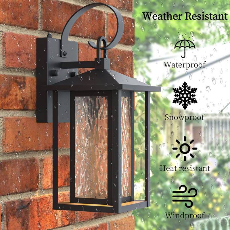 Linterna de pared Maxax Montpelier 14.35 pulg. grano de arena negro con LED integrado desde el anochecer hasta el amanecer, con vidrio para exterior y cableado duro - 7024-1BK