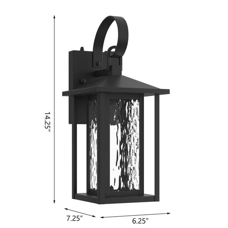 Linterna de pared Maxax Montpelier 14.35 pulg. grano de arena negro con LED integrado desde el anochecer hasta el amanecer, con vidrio para exterior y cableado duro - 7024-1BK