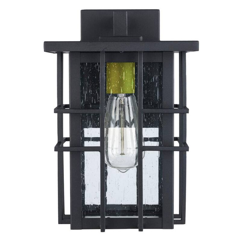 Hampton Bay Glenfield Lámpara de Pared Exterior Pequeña de 12 pulgadas con 1 luz en negro y cristal moldeado - C7570