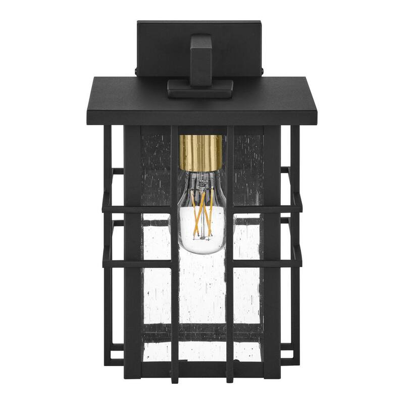 Hampton Bay Glenfield Lámpara de Pared Exterior Pequeña de 12 pulgadas con 1 luz en negro y cristal moldeado - C7570