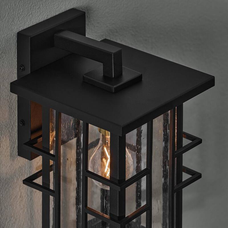 Hampton Bay Glenfield Lámpara de Pared Exterior Pequeña de 12 pulgadas con 1 luz en negro y cristal moldeado - C7570