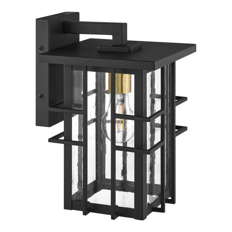 Hampton Bay Glenfield Lámpara de Pared Exterior Pequeña de 12 pulgadas con 1 luz en negro y cristal moldeado - C7570