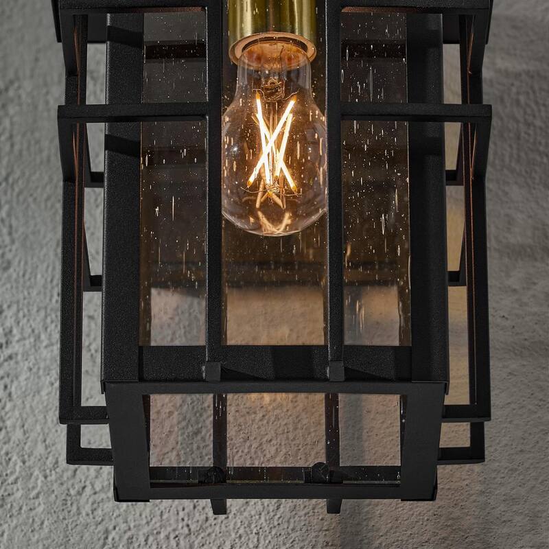 Hampton Bay Glenfield Lámpara de Pared Exterior Pequeña de 12 pulgadas con 1 luz en negro y cristal moldeado - C7570