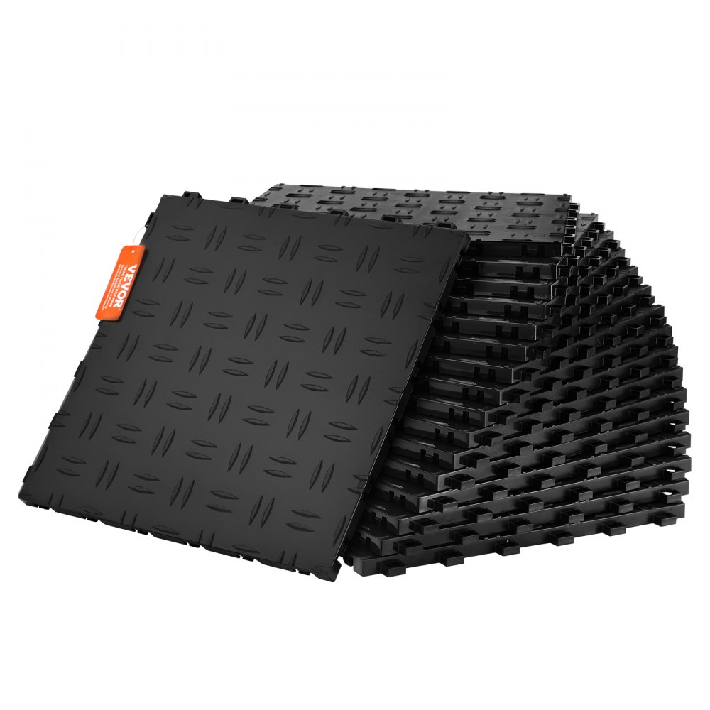 VEVOR Garage Tiles Interlocking, 12 x 12 x 0.53 inch 50 Pack Garage Floor Covering Tiles, Non-Slip Double-Sided Texture Garage Flooring Tiles, for Garages, Basements, Repair Shops, Black - CKDDHSJ501212XQF0V0