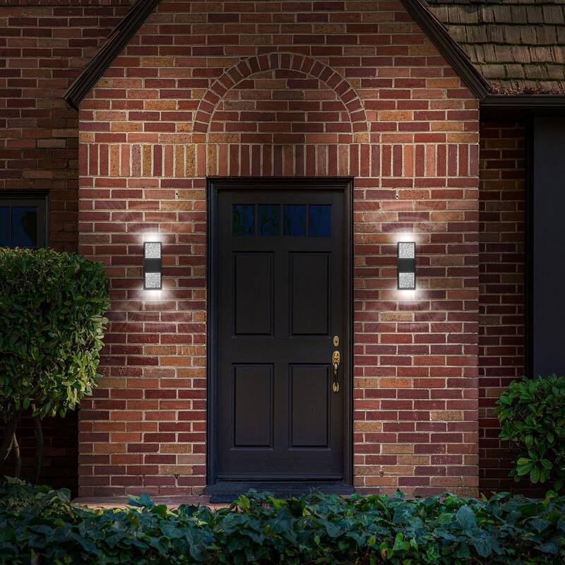 Lámpara de pared exterior LED hacia arriba hacia abajo en negro LUXRITE de 17 pulgadas, luz 3CCT 3000K-5000K con cristal de burbujas, 12W, ETL IP65 impermeable, paquete de 2 - LR40392-2PK