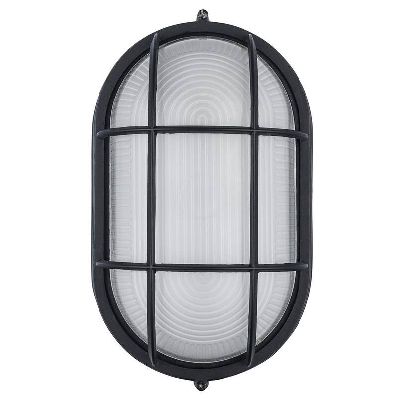 Bel Air Lighting Aria 11 pulgadas 1 luz Negro Oval Bulkhead Montaje de luz de pared exterior con cristal acanalado - 41015 BK