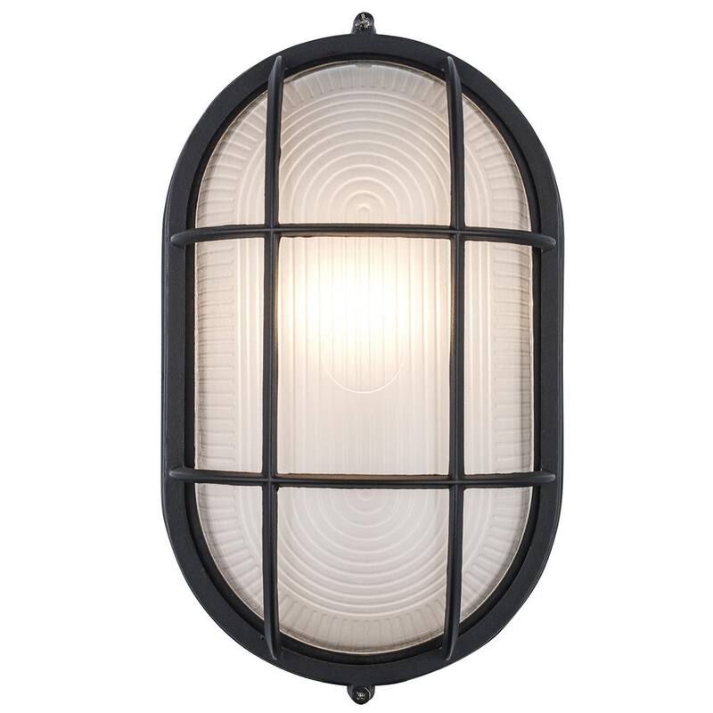 Bel Air Lighting Aria 11 pulgadas 1 luz Negro Oval Bulkhead Montaje de luz de pared exterior con cristal acanalado - 41015 BK